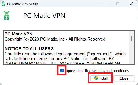 VPNライセンス利用規約画面